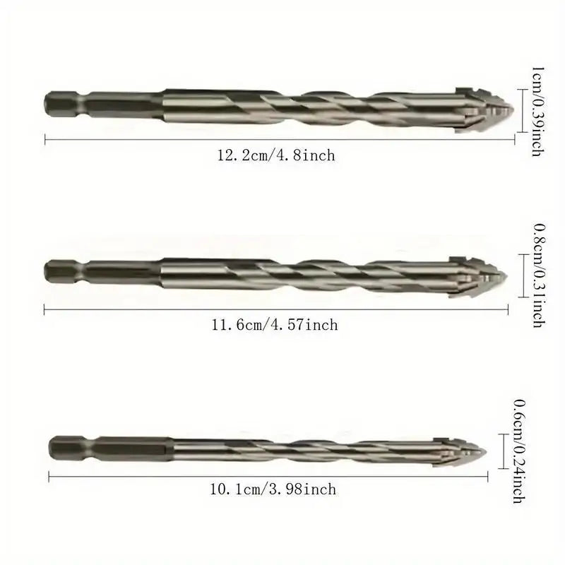 3-Piece Carbide Tipped Sawtooth Drill Bits | Hex Shank – Tile & Glass Drill Bit Set Babs 3pcs