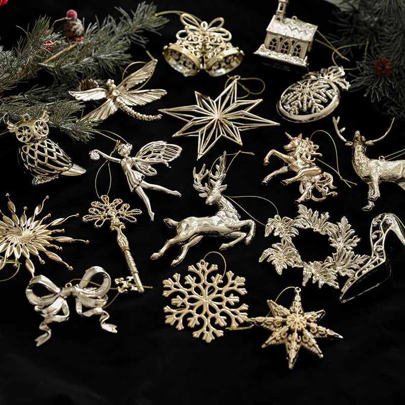 Christmas Gold Ornaments – Elk Angel Snowflake Xmas Tree Pendants Christmas Tree Ornaments Babs