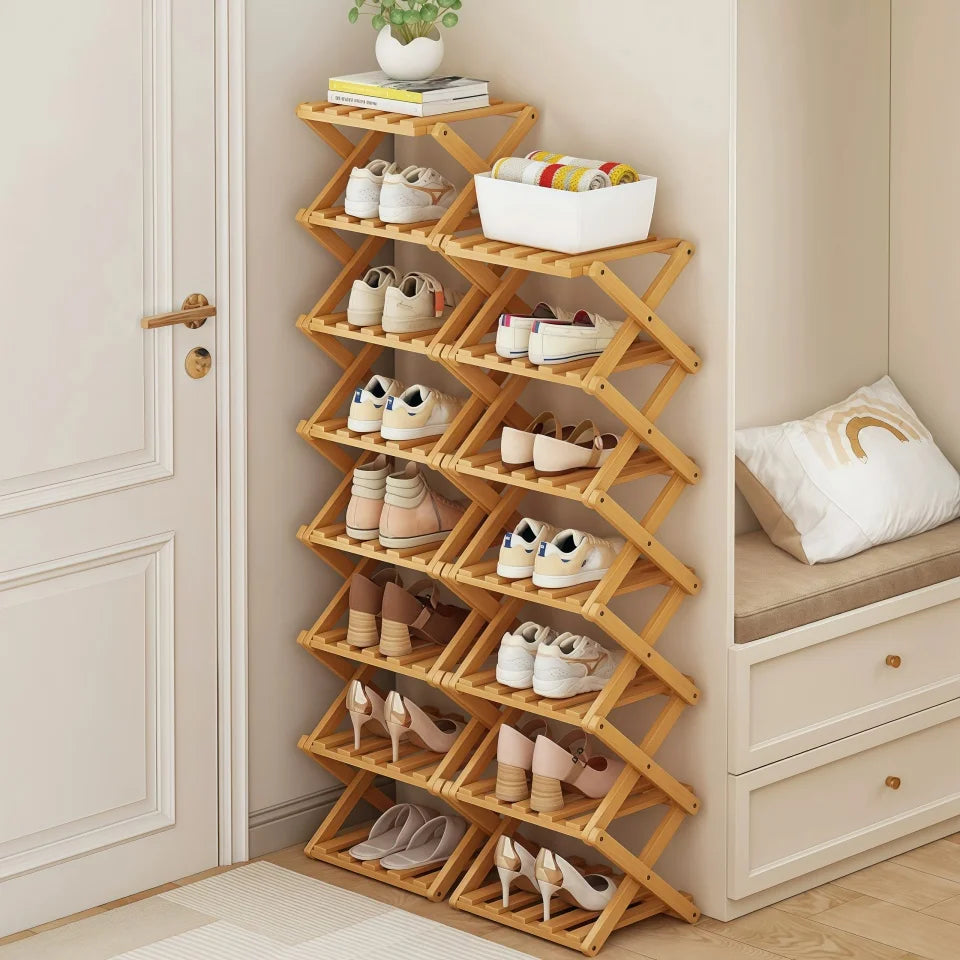 Bamboo Vertical Shoe Rack 4/8/9 Tier – Foldable, No Assembly Foldable Shoe Rack Babs