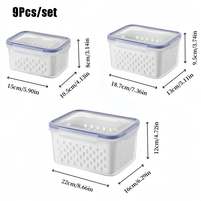 9-Piece Fruit Storage Containers with Colander & Strainer Fruit Storage Containers Babs Blue 9Pcs-set