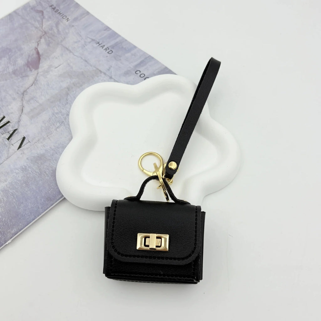Mini Backpack Keychain PU Leather Makeup Coin Bag Organizer Mini Keychain Bag Babs Black