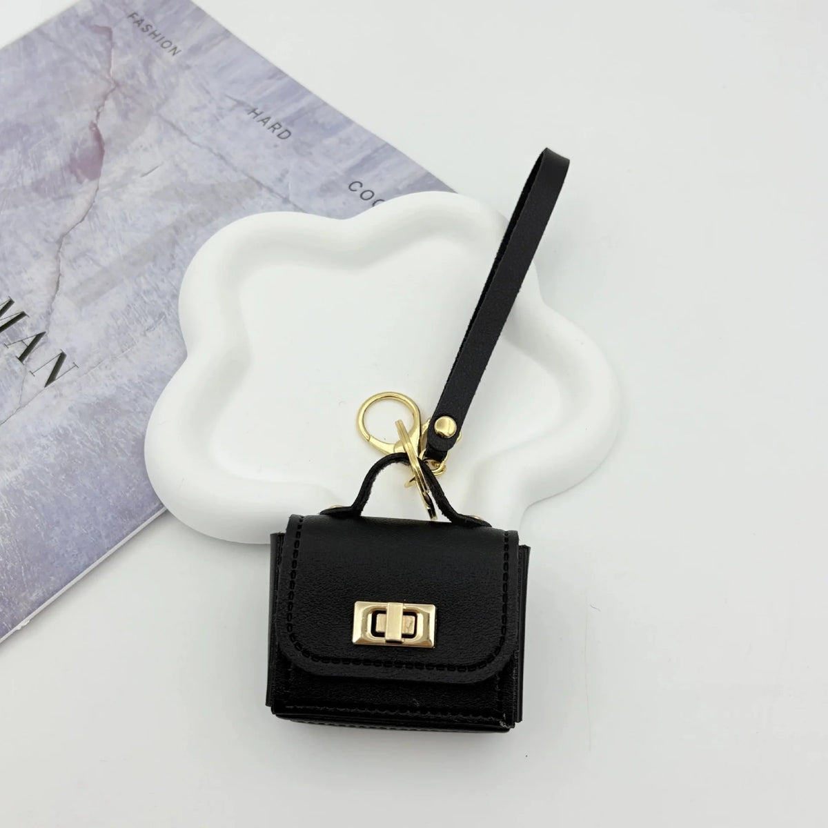 Mini Backpack Keychain PU Leather Makeup Coin Bag Organizer Mini Keychain Bag Babs Black