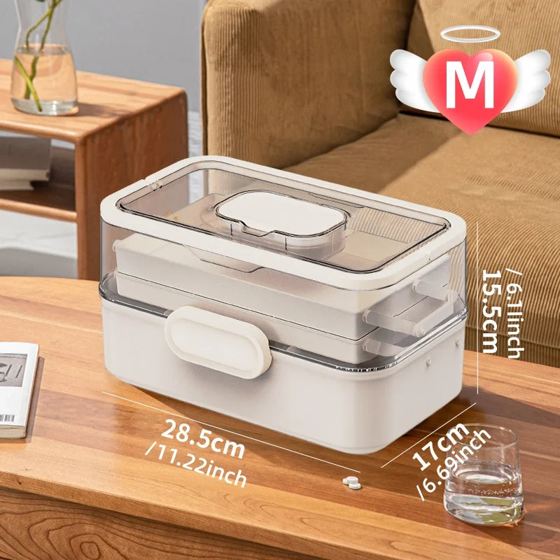 3-Tier Portable Medicine Organizer with Leather Handle Medicine Organizer Babs