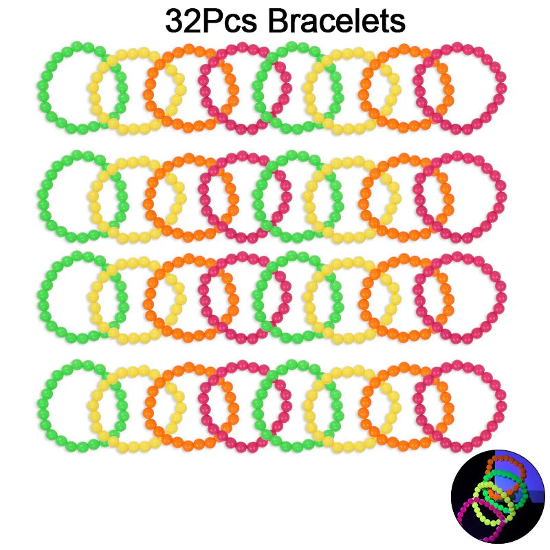 UV Neon Glow Necklaces & Bracelets Party Favors (4–32 Pcs) Glow Party Favors Babs 32Pcs Bracelets
