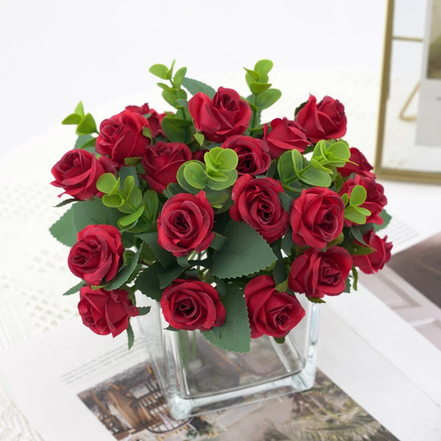 Silk Rose & Eucalyptus Artificial Flower Bouquet | Home Decor Artificial Flower Bouquet Babs