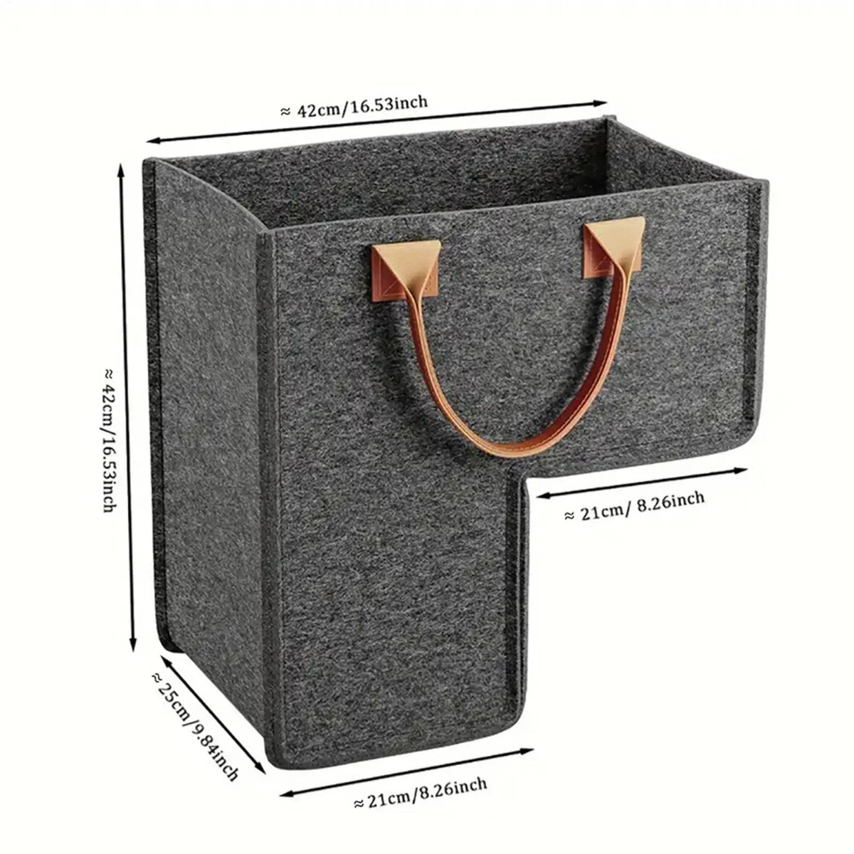 Felt L-Shape Stair Basket with PU Handles | Dark Gray Stair Storage Basket Babs