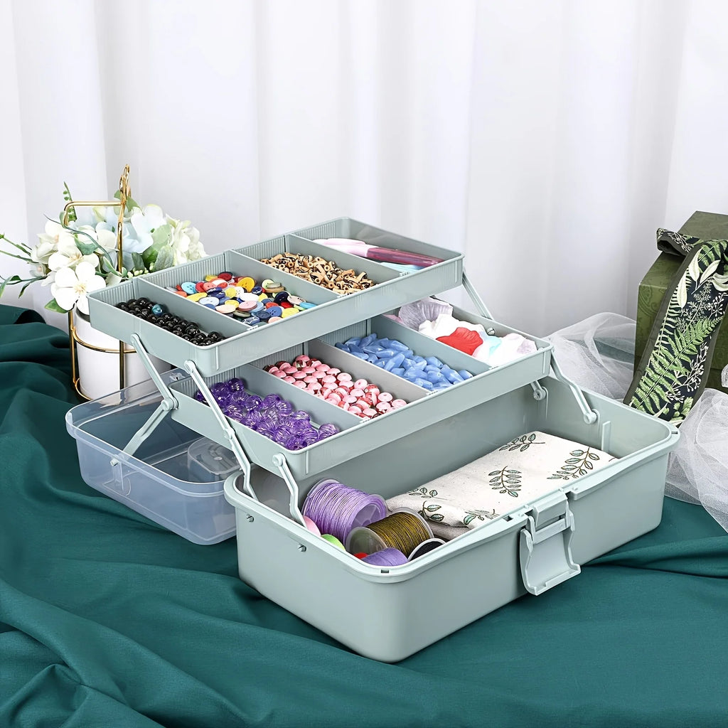 3-Layer Craft Organizer Box with Adjustable Dividers & Handle Craft Storage Organizer Babs