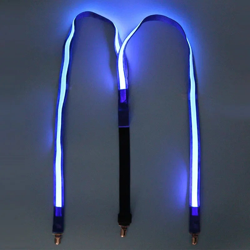 LED Light-Up Suspenders & Bow Tie Glow Party Costume Set LED Costume Accessory Babs Suspenders- Blue