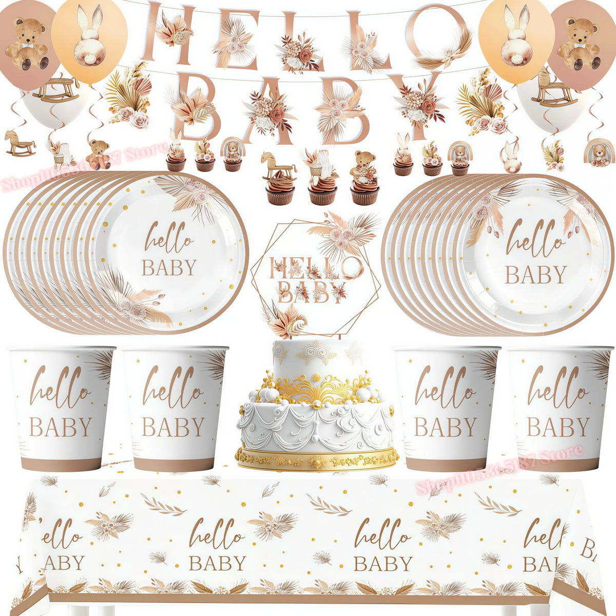 Hello Baby Gender Reveal Party Kit – Balloons, Banner & Decor Party Decoration Kit Babs