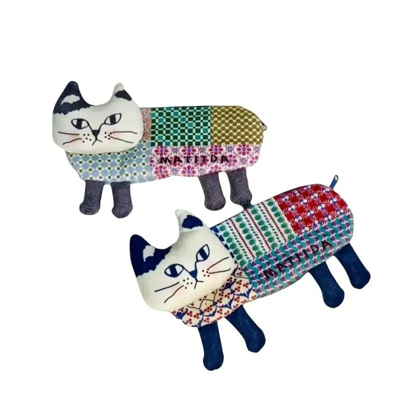 Cute 3D Cat Pencil Pouch – Patchwork Fabric, Large Capacity Pencil Case Pouch Babs