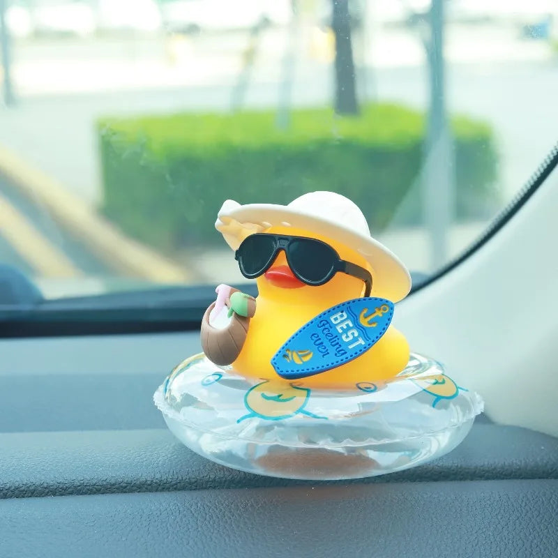 Summer Rubber Duck Car Dashboard Ornament w/ Sunglasses Car Dashboard Ornament Babs WHITE