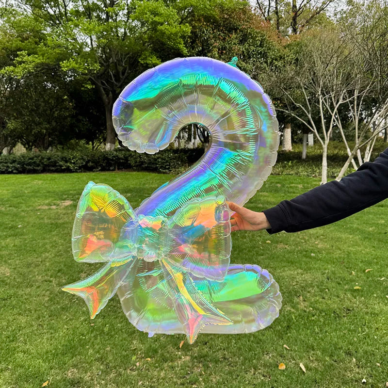 40" Colorful Number Foil Balloons with Bow | Birthday Party Decor Foil Number Balloon Babs 2 40Inch