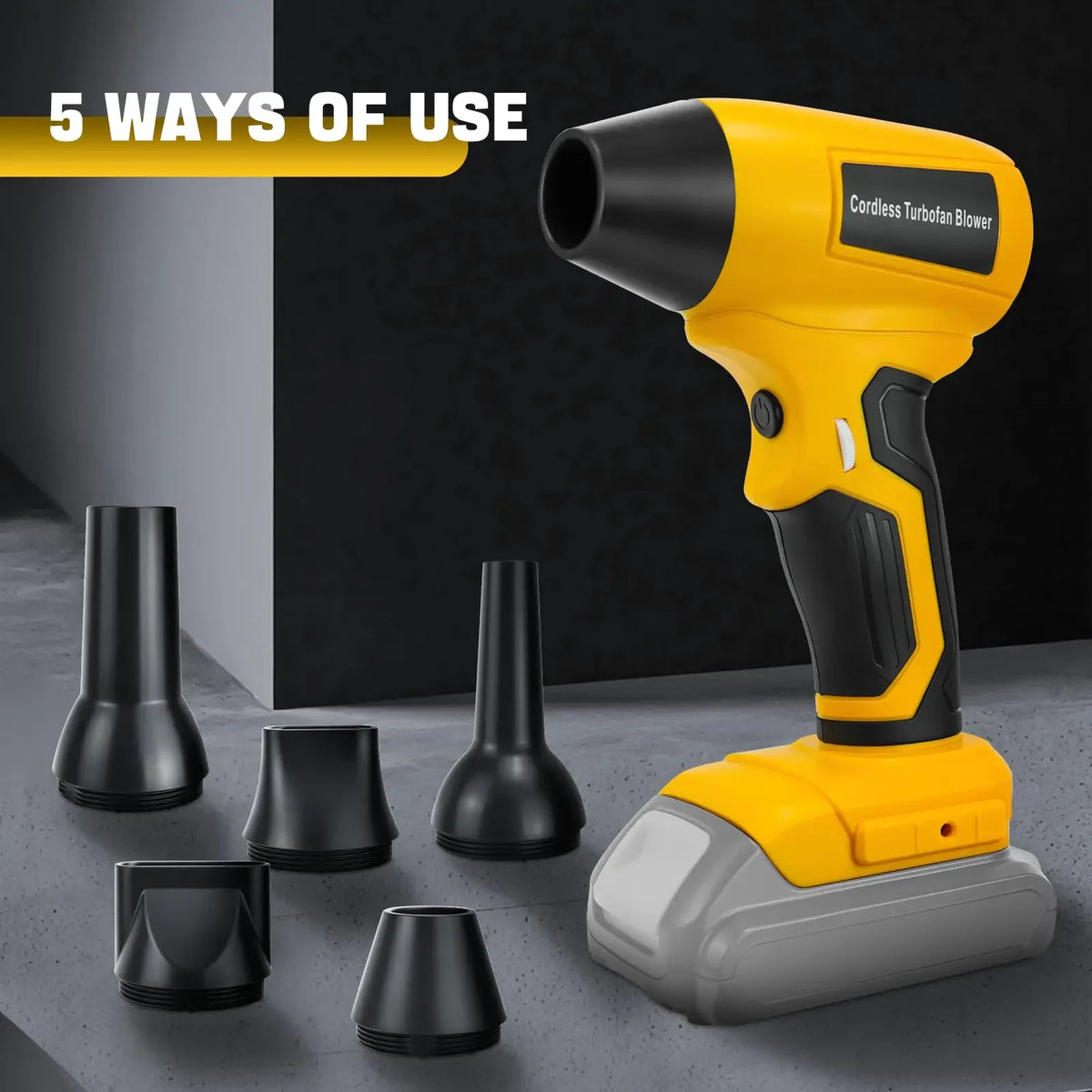 Cordless Jet Blower DW-TF05 for DeWalt 18V – 130K RPM, 5 Nozzles Cordless Jet Blower Babs