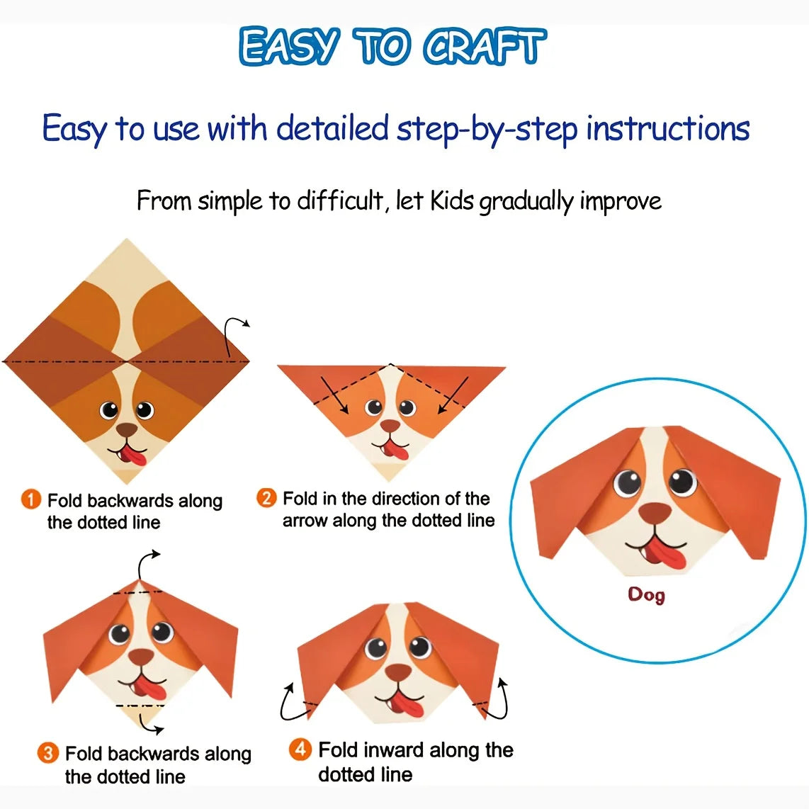 Kids' Colorful Double-Sided Origami Paper Set & Instructions Kids Origami Craft Set Babs