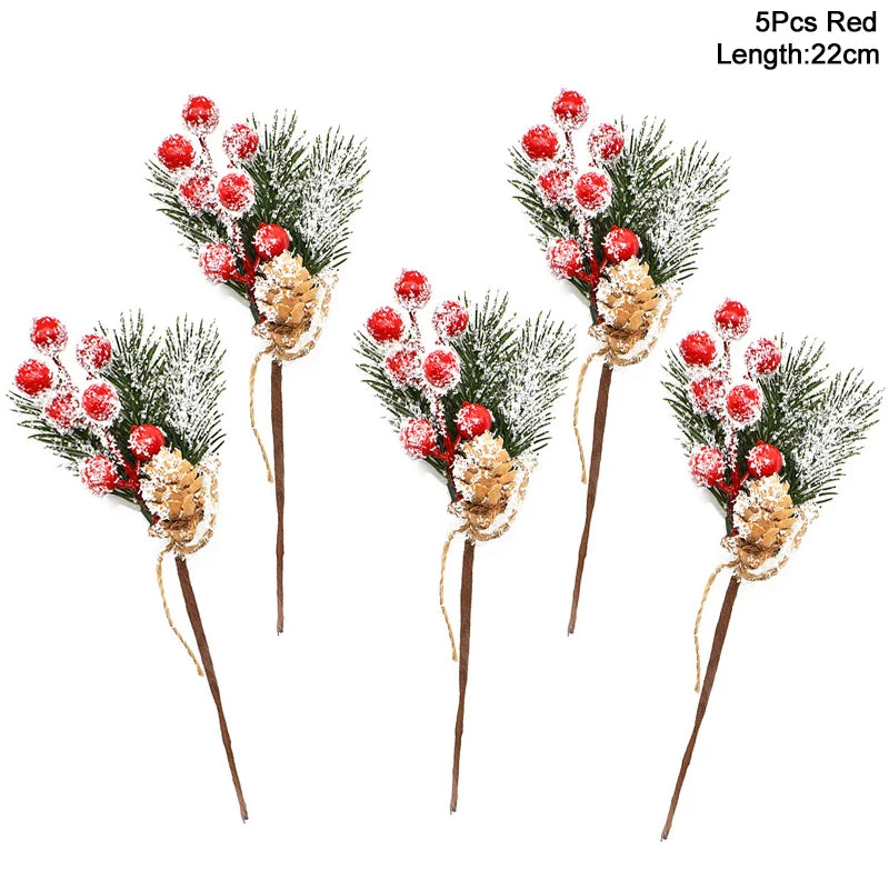5Pcs Christmas Red Berry & Pine Cone Artificial Branches Décor Christmas Décor Branches Babs 5pcs red