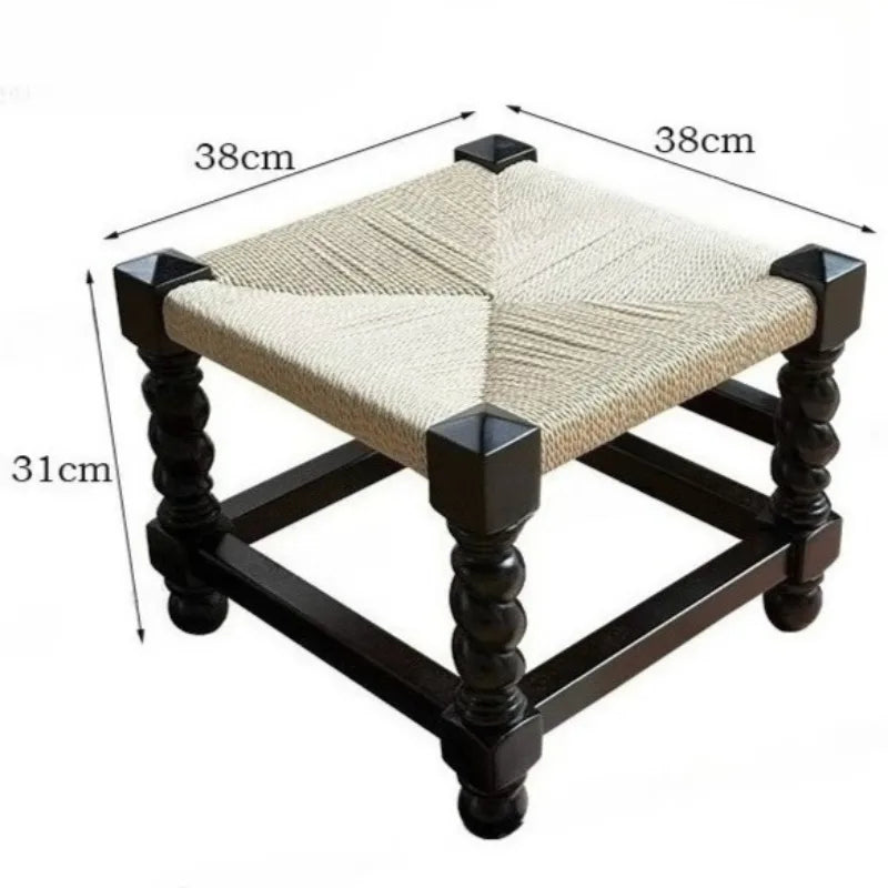Woven Beech Wood Stool – Retro Accent Seat for Living Room Woven Accent Stool Babs Style A