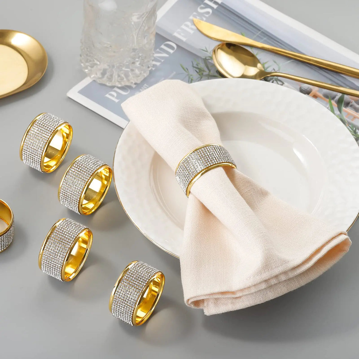 Crystal Rhinestone Metal Napkin Rings – Elegant Banquet Table Decor Napkin Rings Babs