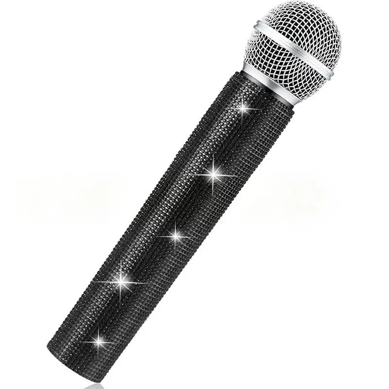 Bling Rhinestone Wireless Mic Cover – Sparkly Decorative Sleeve Mic Handle Cover Babs black