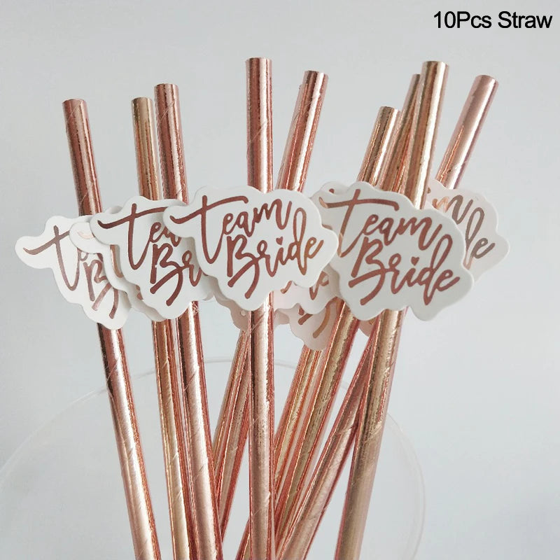 Team Bride Tribe Cups – Rose Gold Bachelorette Party Cups Party Drinkware Babs 10pcs straw