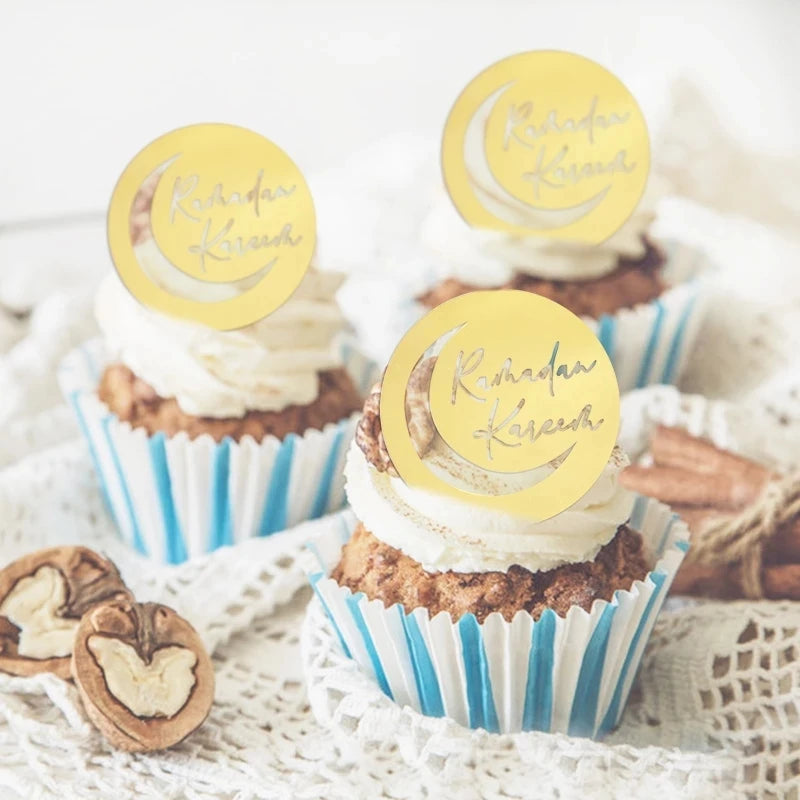 Gold Eid Mubarak Acrylic Cake Toppers – Ramadan Party Decor Cake Toppers Babs