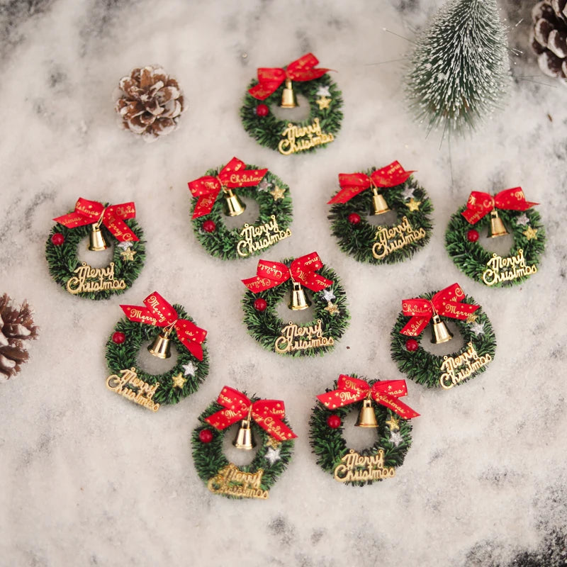 10PCS Mini Christmas Bell Pinecone Wreath Hanging Ornaments Christmas Ornaments Babs Green