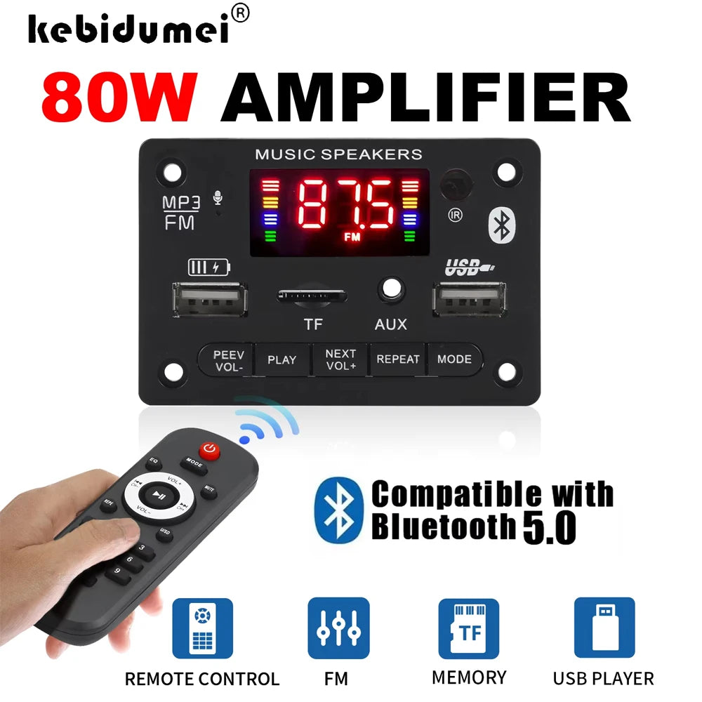 KEBIDUMEI 80W Bluetooth 5.0 Amplifier Decoder Board LCD MP3 USB TF FM Amplifier Decoder Board Babs