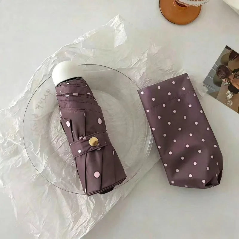 Polka Dot Folding Umbrella – UV Protection Rain & Sun Parasol Folding Umbrella Babs