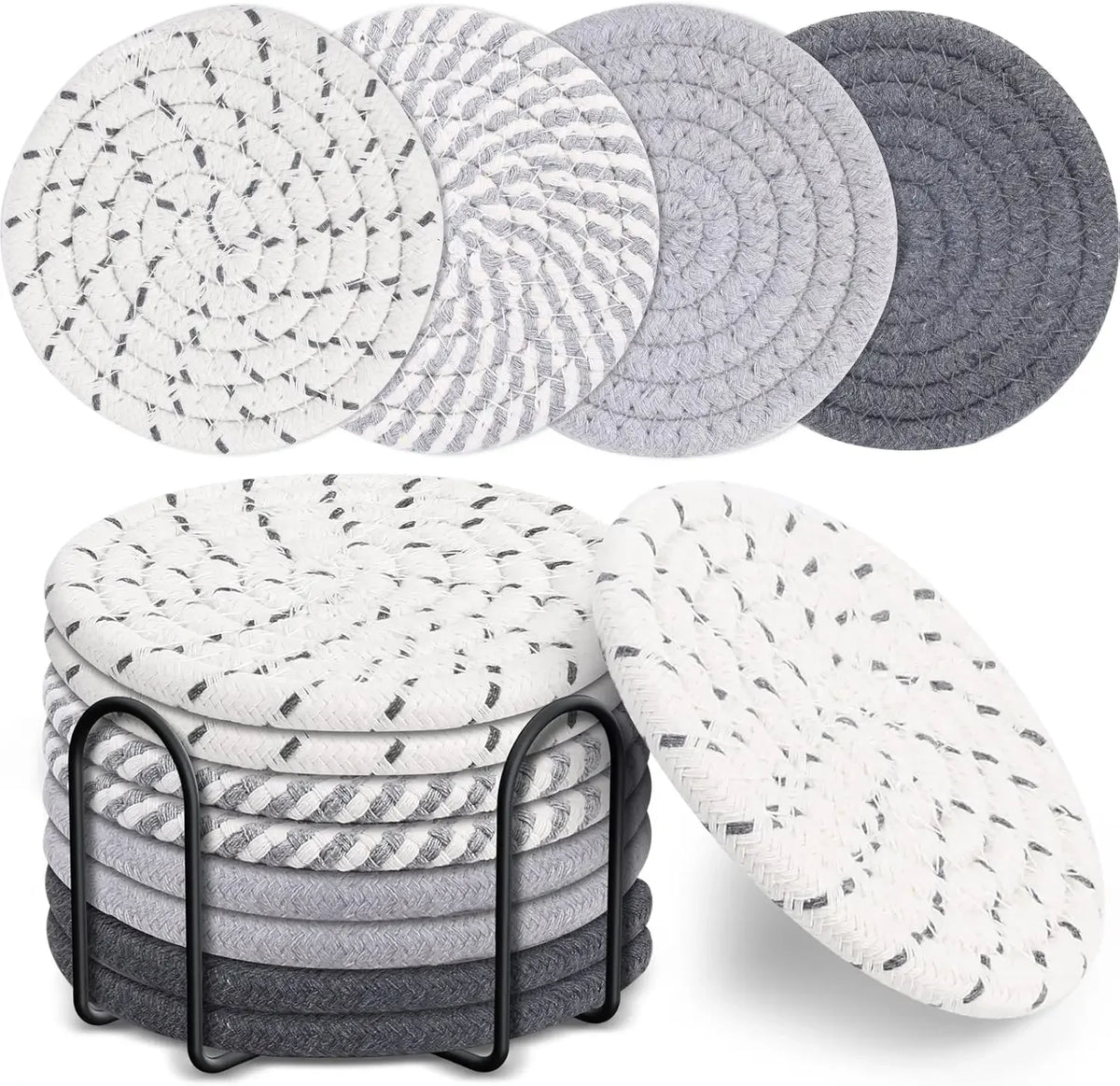8-Piece Absorbent Cotton Woven Boho Coasters – Table Decor Woven Drink Coasters Babs 8pcs Grey 11cm