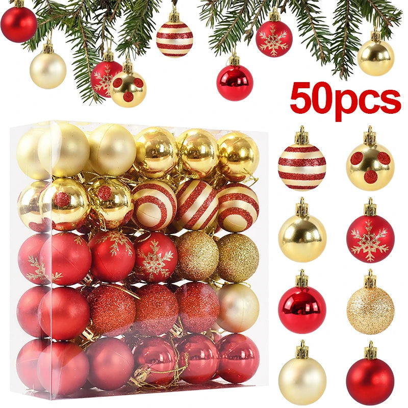 50Pcs Christmas Tree Ball Ornaments – Red & Gold Baubles Christmas Tree Ornaments Babs
