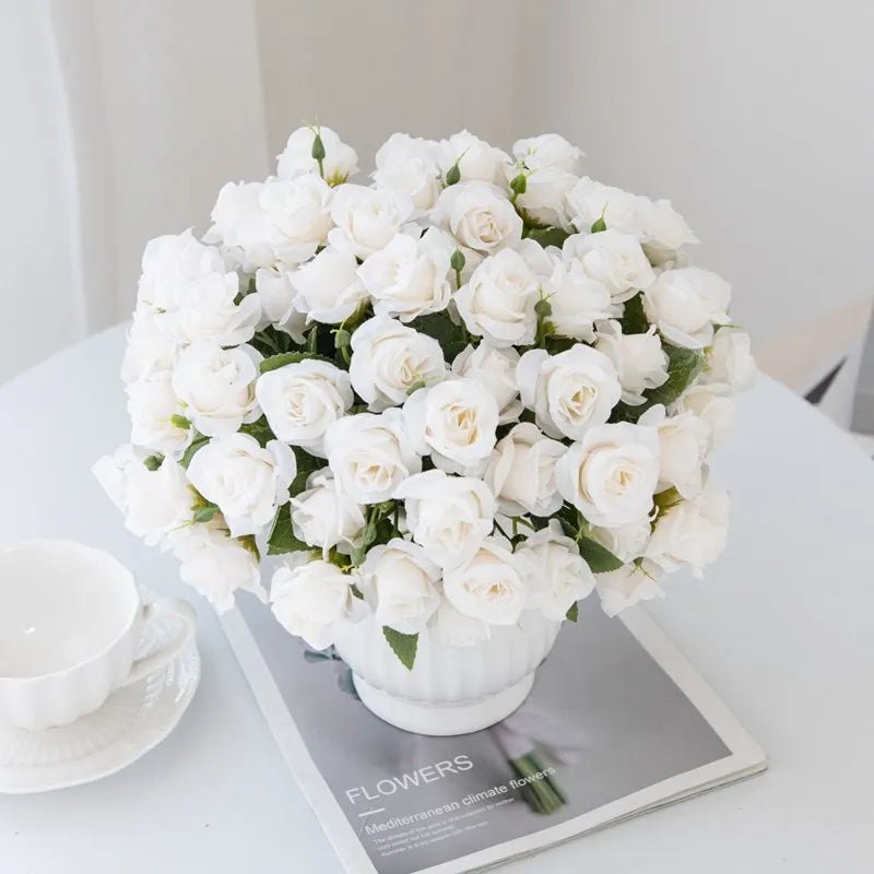 15-Head Silk Rose Artificial Bouquet for Wedding & Home Decor Artificial Flower Bouquet Babs