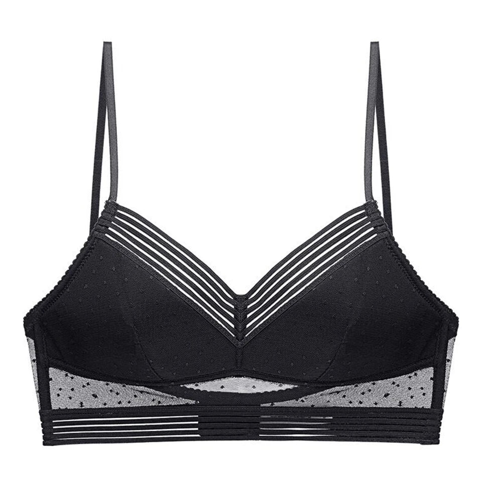 Invisible Lace Low Back Wireless Bralette – Polka Dot Mesh Wireless Bralette Babs Black 3XL