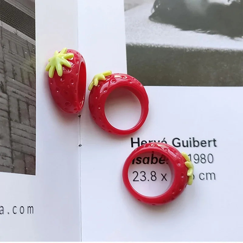 Sweet Strawberry Fruit Ring | Hand-Painted J-Korean Fashion Fashion Ring Babs