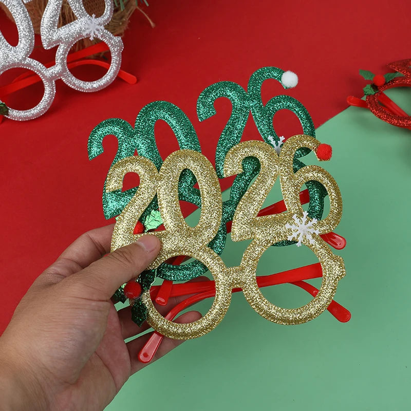 2026 New Year Party Glasses – Funny Christmas Photo Booth Props Holiday Party Props Babs