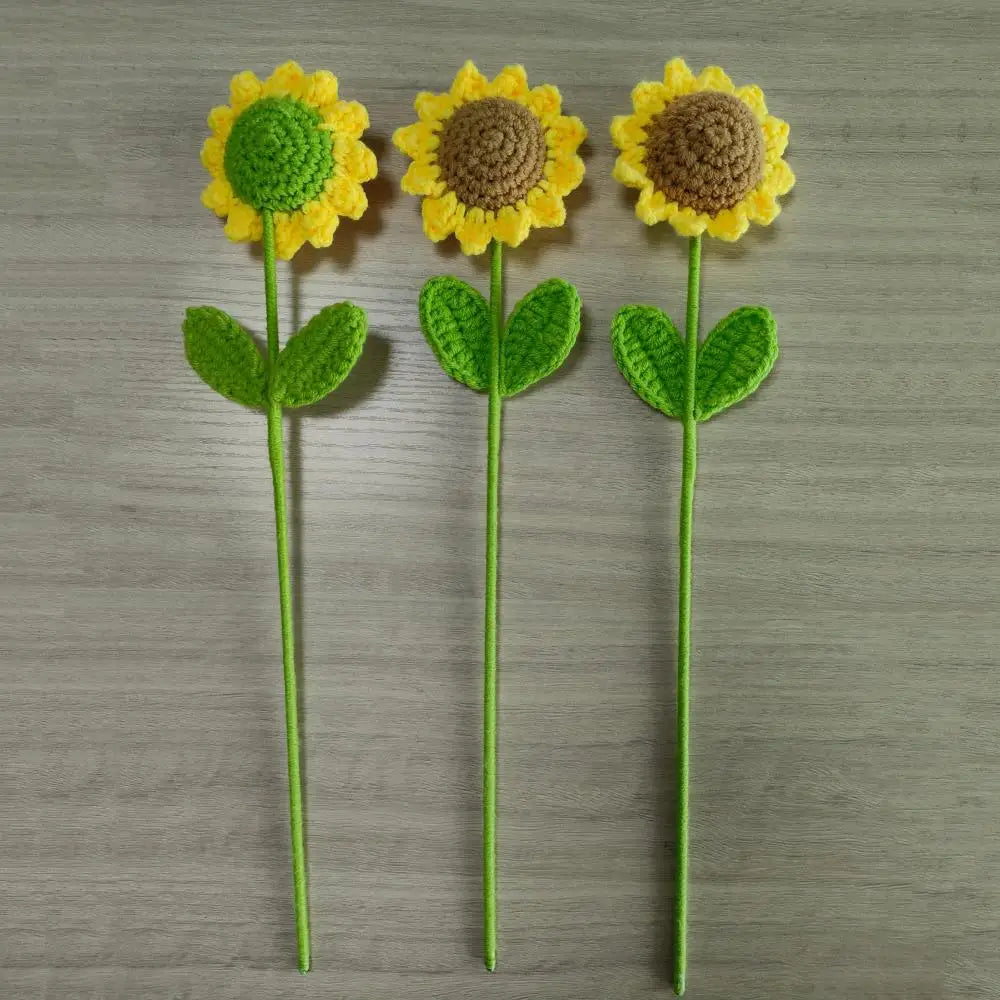 3-Piece Hand Crochet Knitted Artificial Sunflower Bouquet Artificial Flower Bouquet Babs