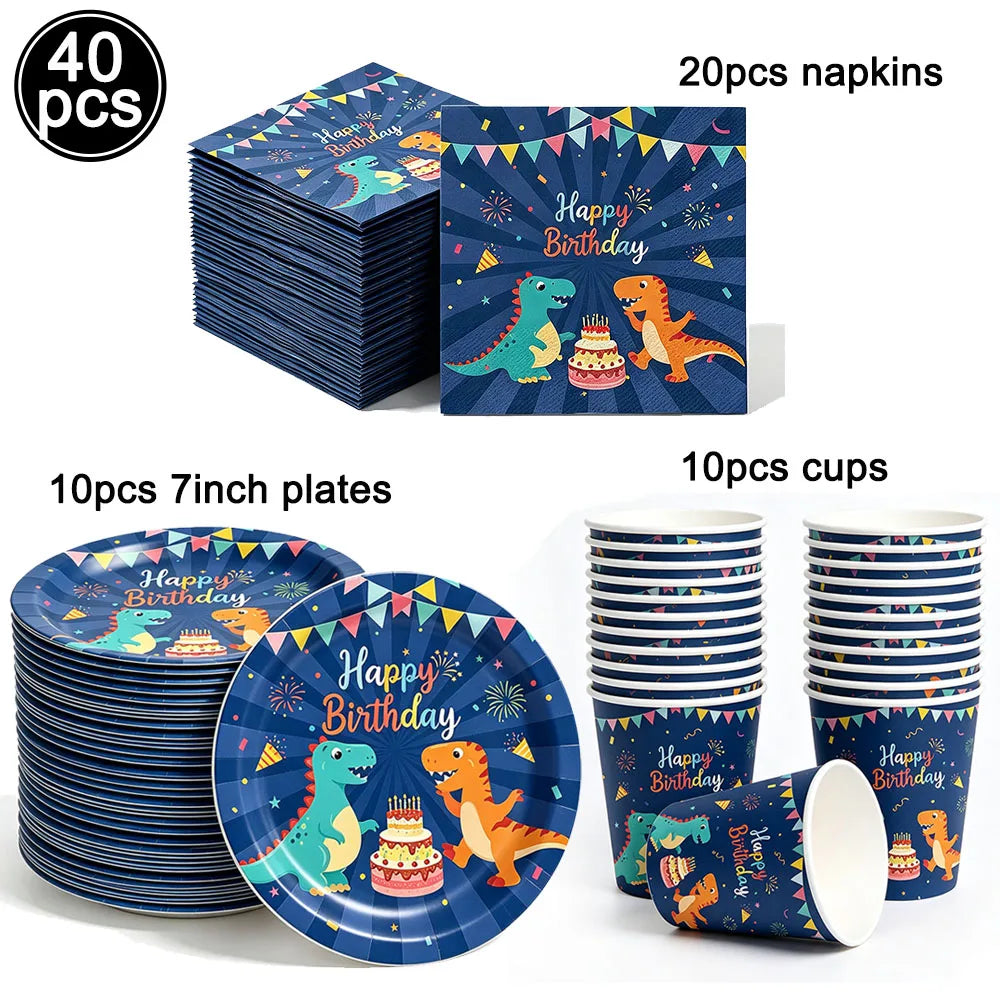 Blue Dinosaur Birthday Party Supplies – Balloons, Plates & More Party Supply Set Babs Dark Khaki