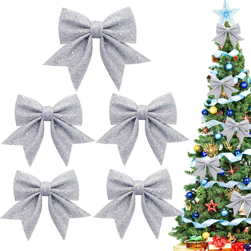 5-Pack Sparkling Bow Christmas Tree Ornaments | 14cm DIY Decor Christmas Bow Ornaments Babs