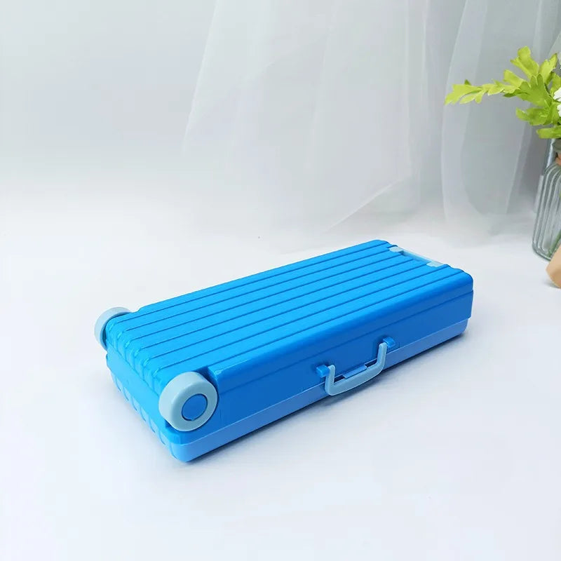 Double-Layer Trolley Case Stationery Box | Desk Organizer Stationery Pencil Box Babs Dark Blue
