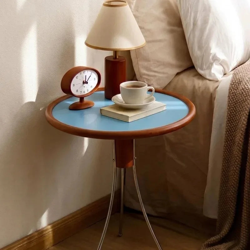 Round Side Table Solid Oak Top & Stainless Steel Legs – Modern Round Side Table Babs