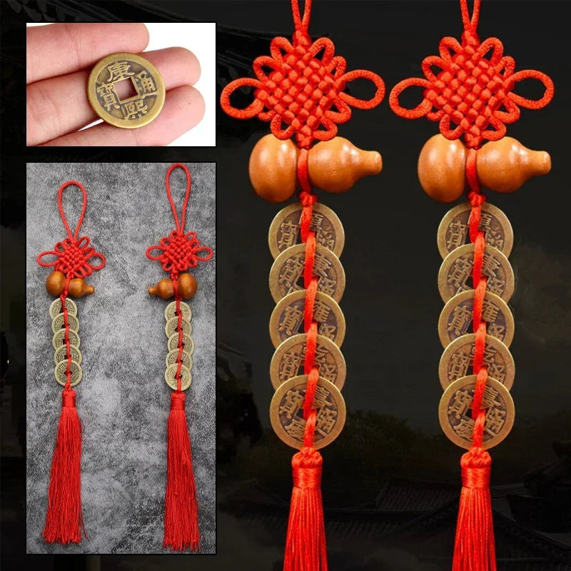 Feng Shui Coins Red Endless Knot Lucky Home & Car Ornament Lucky Hanging Ornament Babs