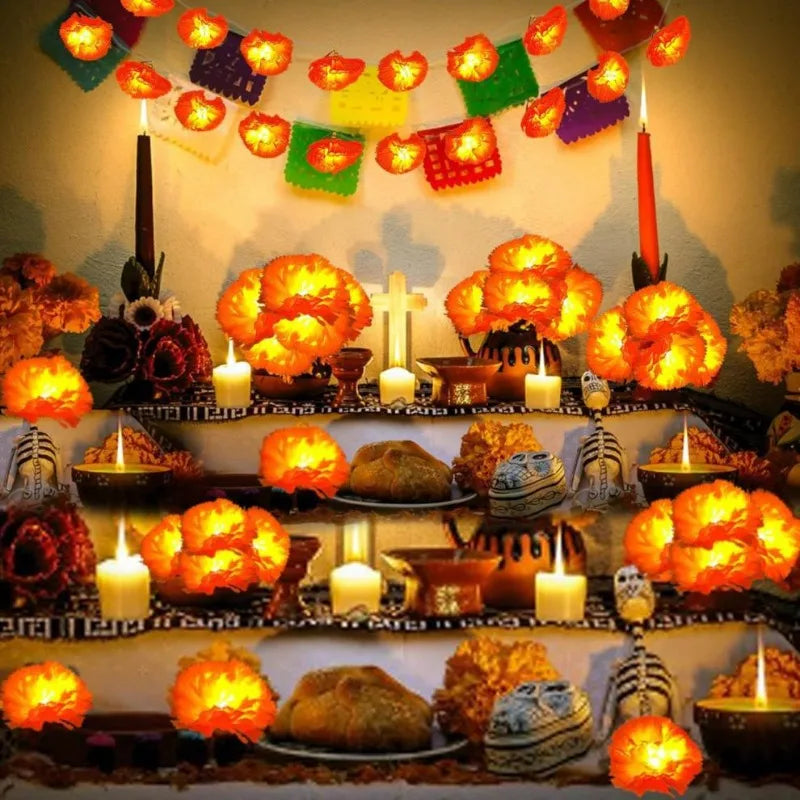 5 Ft LED Orange Marigold Garland Lights | Halloween & Diwali Decor LED Garland String Lights Babs