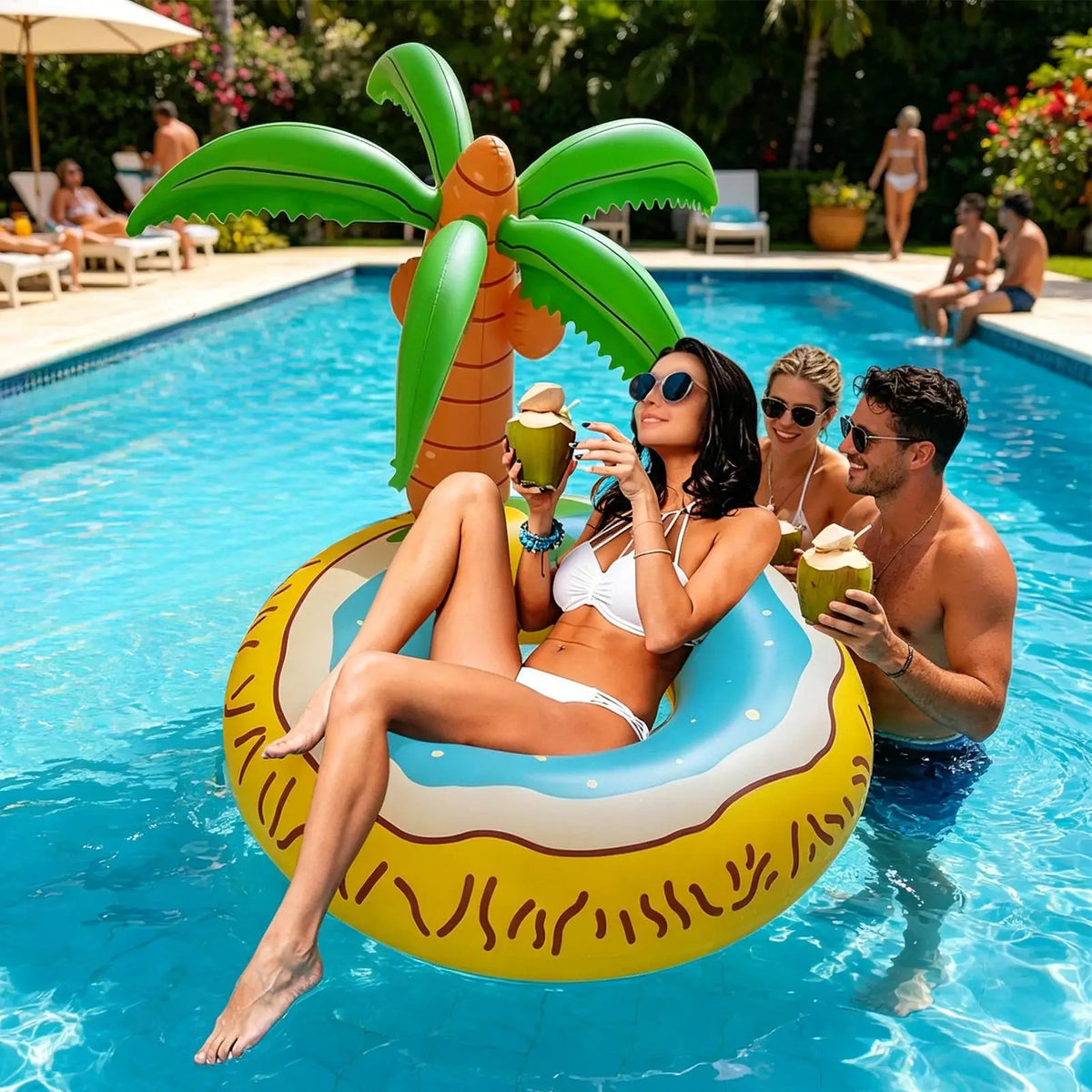 Inflatable Coconut Tree Pool Float – 48" Tropical Adult Mat Inflatable Pool Float Babs