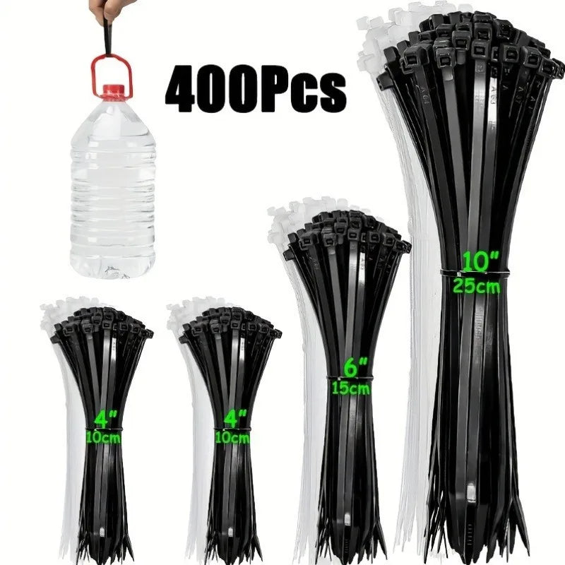 400-Pack Self-Locking Nylon Cable Ties – UV Resistant, 3 Sizes Nylon Cable Ties Babs black