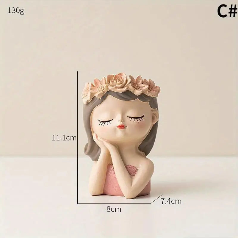 Nordic Cute Girl Resin Planter for Succulents & Cactus Decorative Planter Babs C