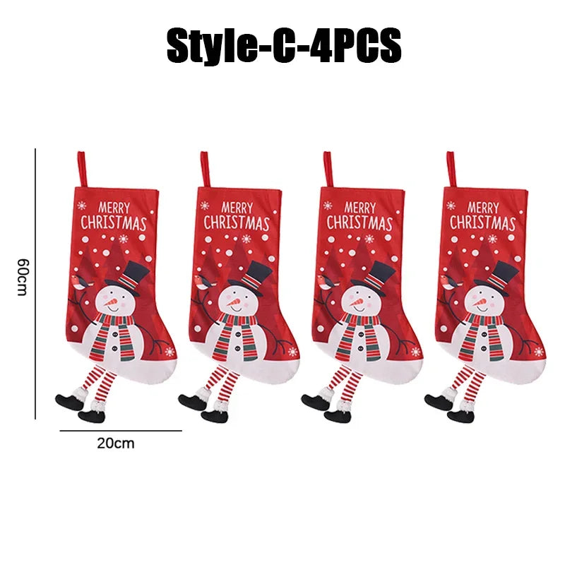 Large Christmas Stockings – Snowman & Reindeer Hanging Decor Christmas Stocking Babs Style C-4PC as shown