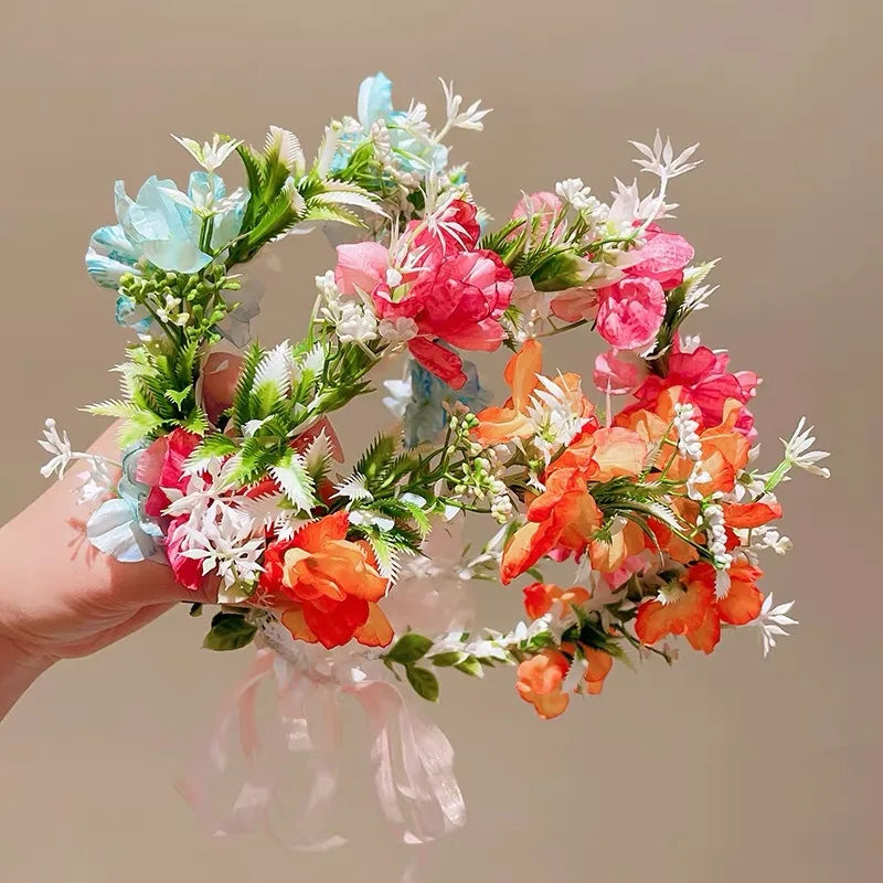 Boho Artificial Flower Crown Wreath Headband – Bridal & Party Flower Crown Headband Babs