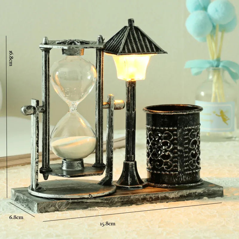 Antique Street Lamp Hourglass Pen Holder & Night Light Decorative Hourglass Babs Bronze
