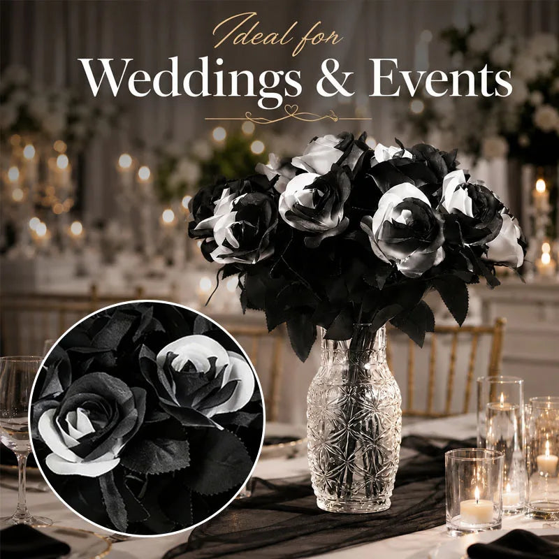 Premium Artificial Black Roses with Stems | Wedding & Halloween Artificial Flowers Babs