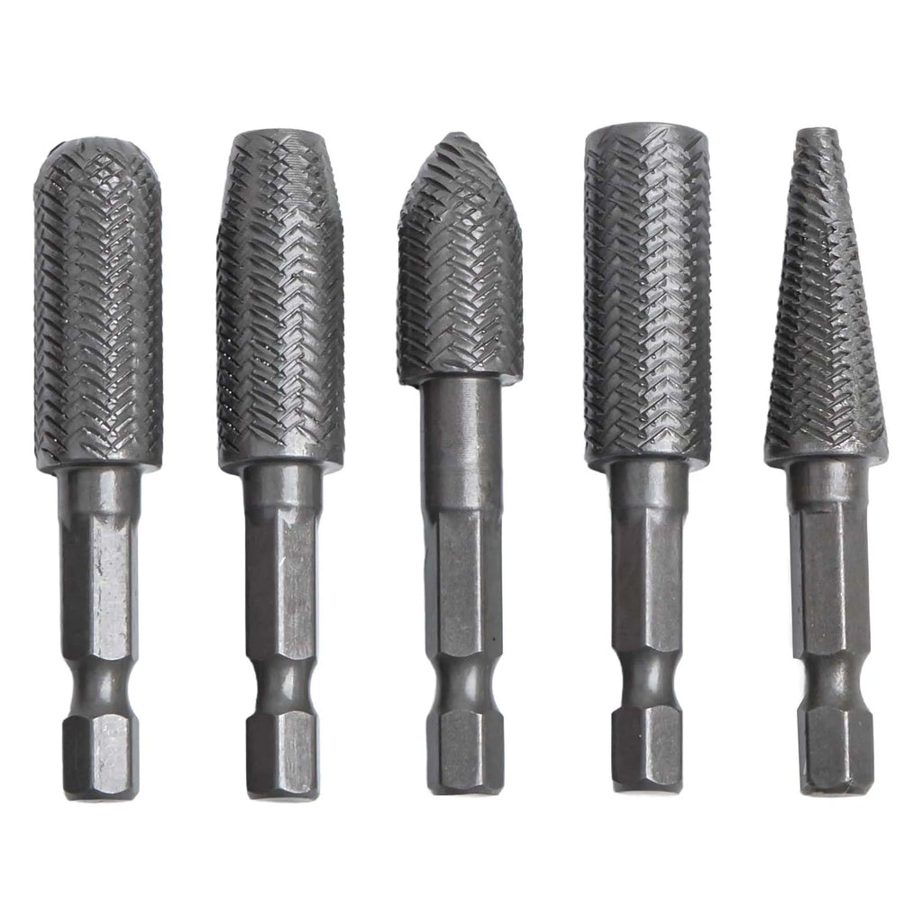 5-Pc Rotary Rasp File Set 1/4" Hex Shank Carving Burr Bits Rotary Rasp File Set Babs