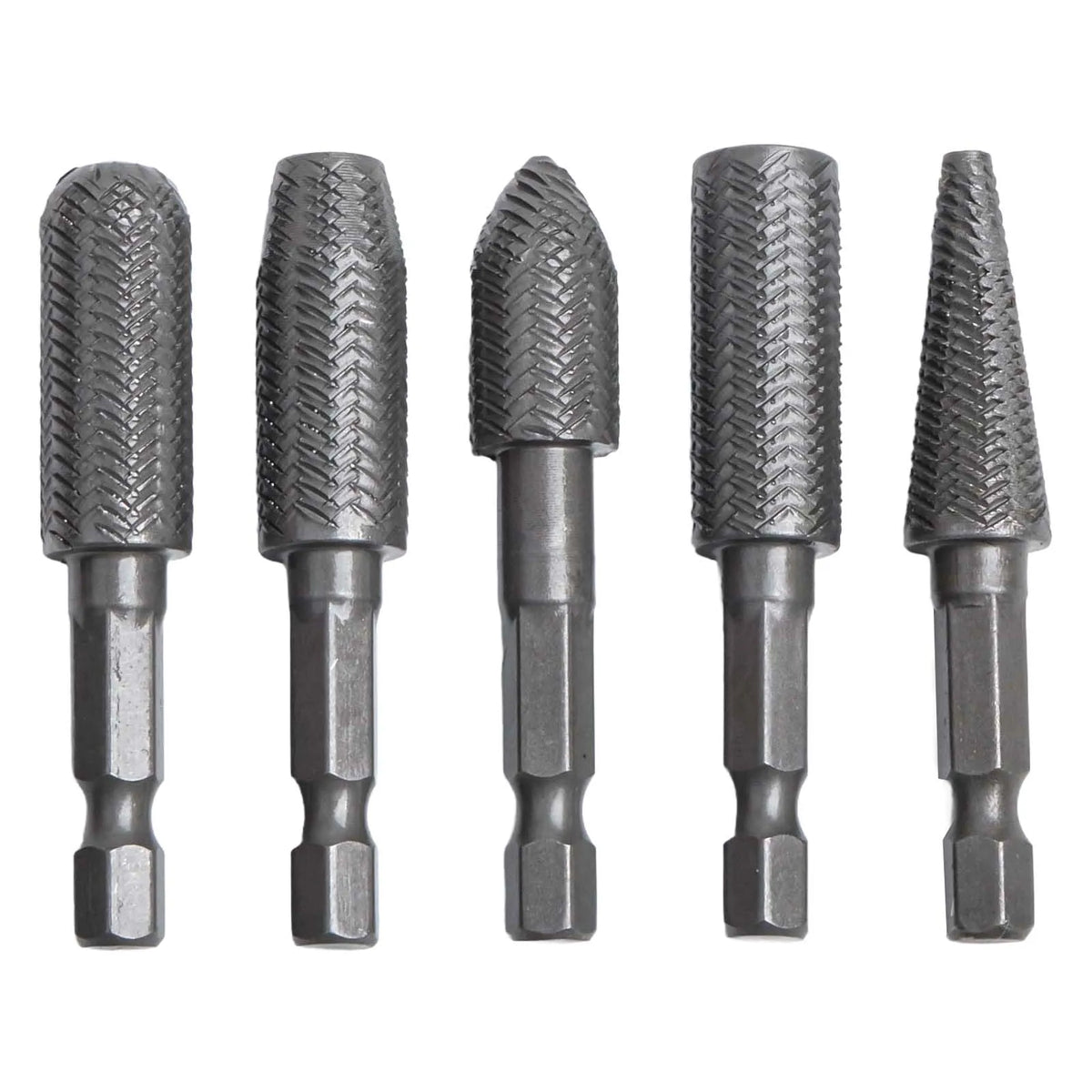 5-Pc Rotary Rasp File Set 1/4" Hex Shank Carving Burr Bits Rotary Rasp File Set Babs
