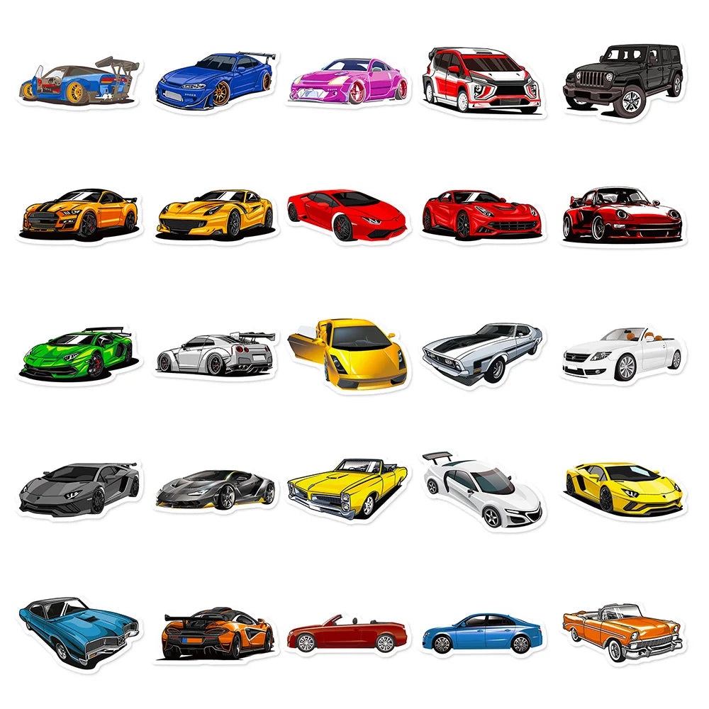 50pcs Race Car Stickers – Kids Birthday Party Decals Party Sticker Pack Babs